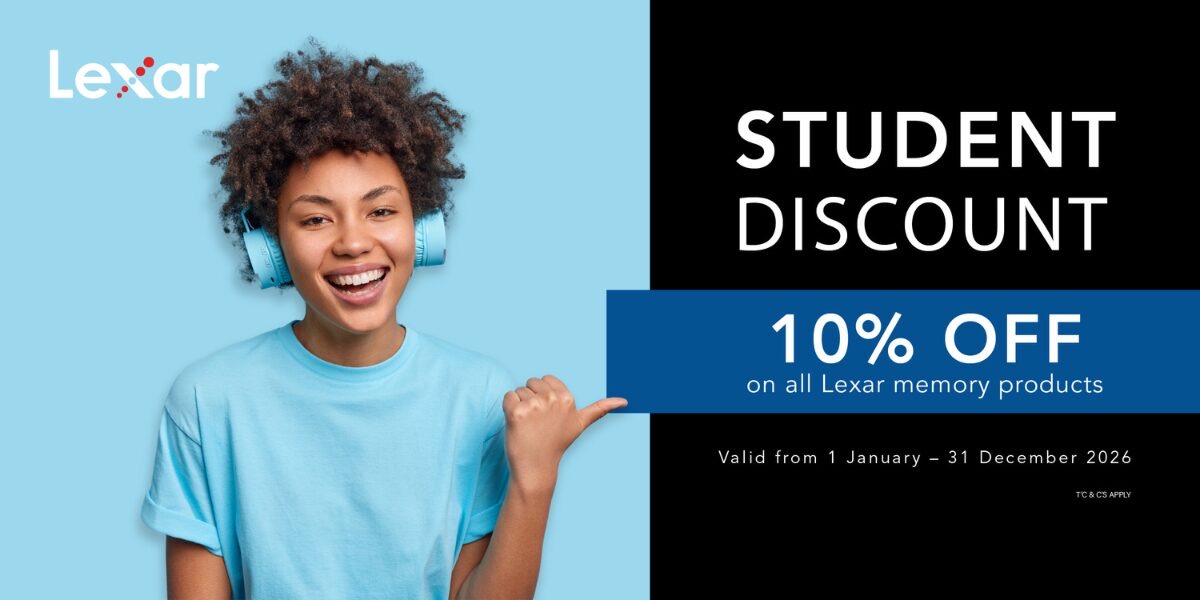 Lexar student discount advert showing 10 percent off memory products valid until 31 December 2026
